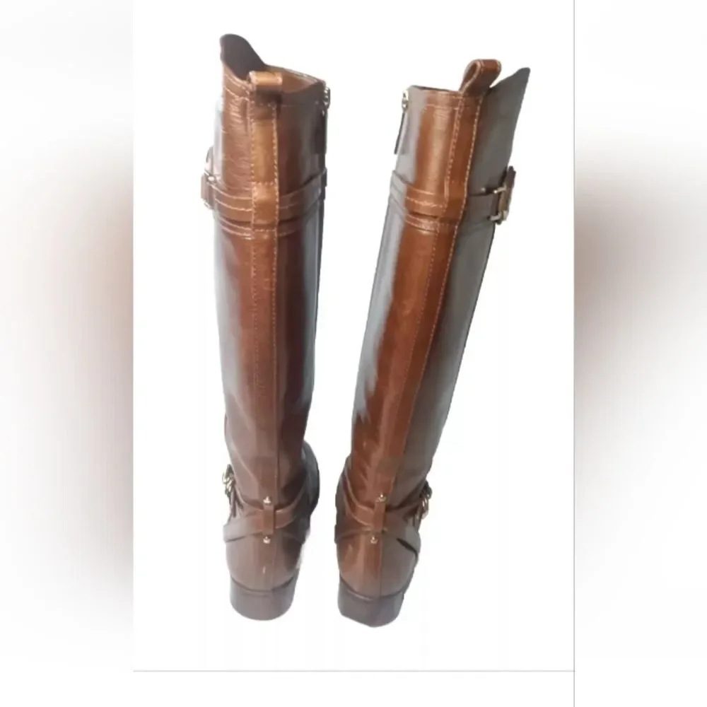Tory Burch Calista Riding Boot Size 5.5 Cognac Brown Leather Retail $495